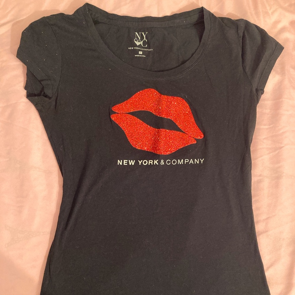 Black red lip glitter kiss cotton tshirt New yo